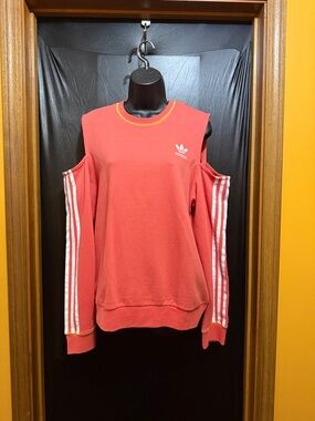 adidas Coral Cold-Shoulder Sweatshirt with White 3-Stripes